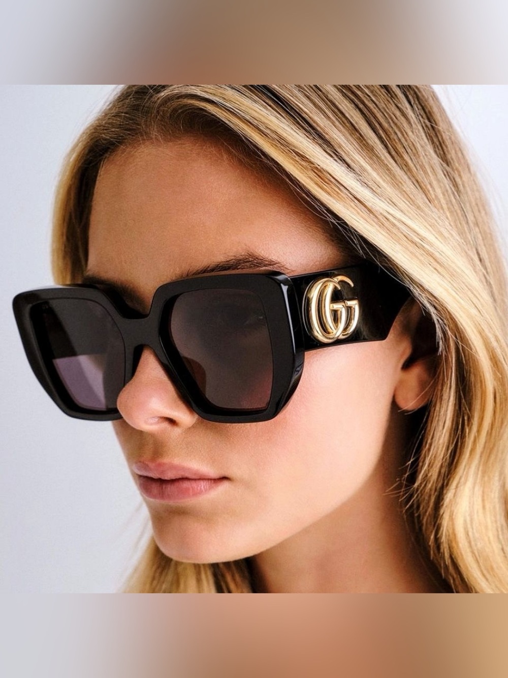 Oversized Black Square Sunglasses with Gold Accent for Women
